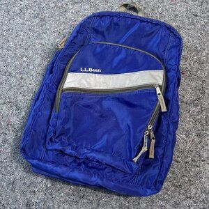 LL Bean Deluxe Embroidered Logo Reflective Hike School Backpack Navy  Blue